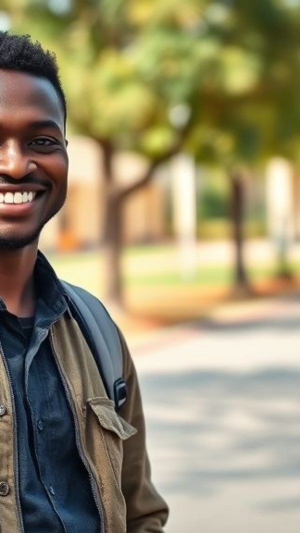 {"prompt":"A realistic 16:9 photograph of an African student standing outdoors in a clean, neat African environment. The student is diverse in appearance (male. 25s), wearing casual and semi-formal outfits suitable for young people. He looks confident and happy, posing for a photo. The background shows an African setting such as a schoolyard, campus, or a tree-lined street, with clear skies and natural lighting. The atmosphere is professional yet youthful, representing education, empowerment, and opportunity.","originalPrompt":"A realistic 16:9 photograph of an African student standing outdoors in a clean, neat African environment. The student is diverse in appearance (male. 25s), wearing casual and semi-formal outfits suitable for young people. He looks confident and happy, posing for a photo. The background shows an African setting such as a schoolyard, campus, or a tree-lined street, with clear skies and natural lighting. The atmosphere is professional yet youthful, representing education, empowerment, and opportunity.","width":1024,"height":576,"seed":42,"model":"flux","enhance":false,"nologo":true,"negative_prompt":"undefined","nofeed":false,"safe":false,"quality":"medium","image":[],"transparent":false,"isMature":false,"isChild":false,"trackingData":{"actualModel":"black-forest-labs/flux-1-schnell","usage":{"candidatesTokenCount":1,"totalTokenCount":1}}}